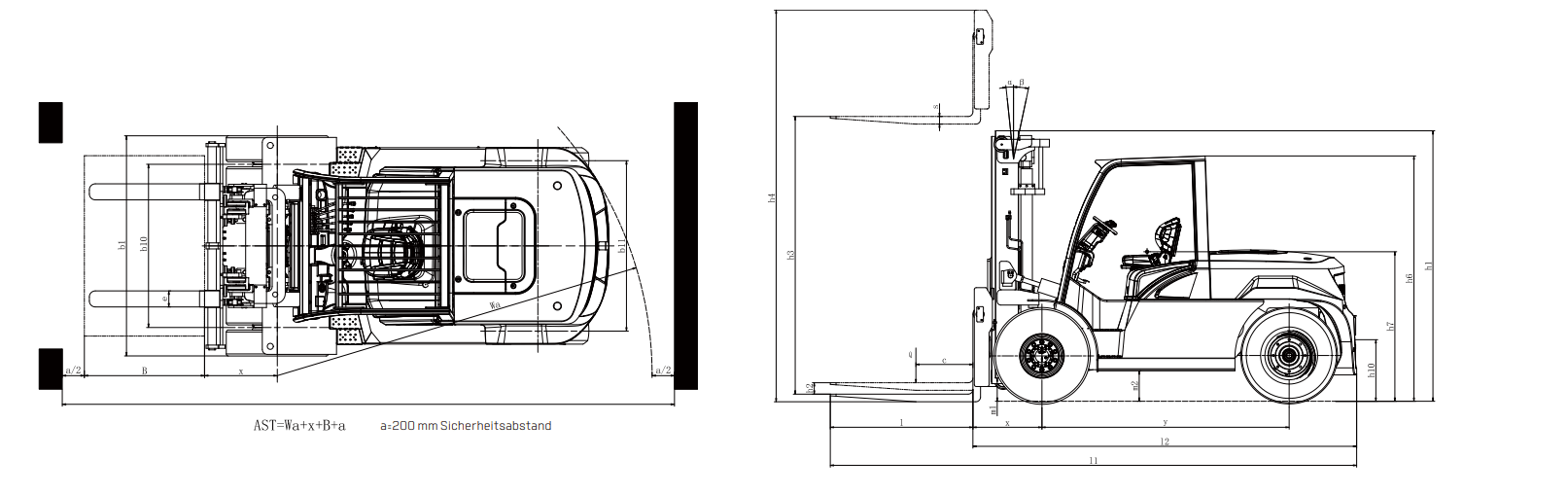 Stapler 8-10 t Abmessungen Zeichnung